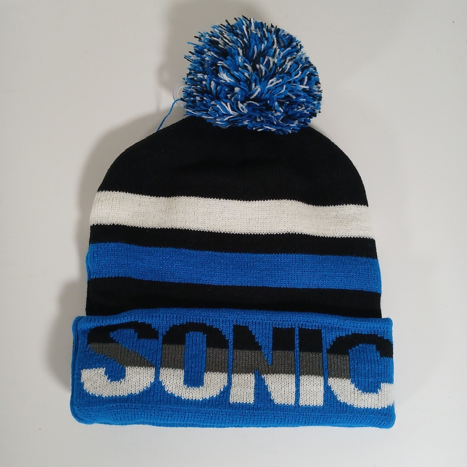 Sonic The Hedgehog Beanie Hat Blue Black Striped Pom Pom Sega Rt241169 Nwt